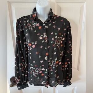Women’s long sleeved shirt Tucci brand sheer size small floral black
